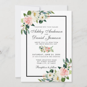 Waterverf Blush Floral White Wedding Kaart