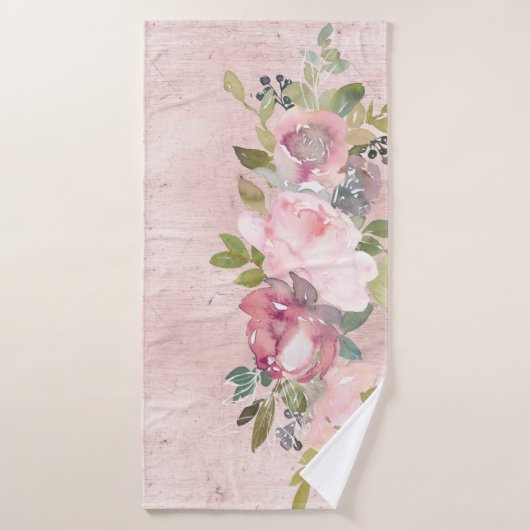 Waterverf Blush Florals op vervormd roze Bad Handdoek (Badhanddoek)