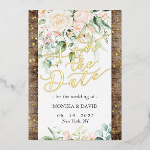 Waterverf Blush Flower Save the Date Real Gold Folie Uitnodiging