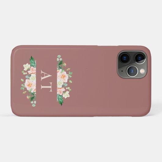 Waterverf Blush Flowers Dark Peach Monogram Case-Mate iPhone Case (Achterkant (horizontaal))