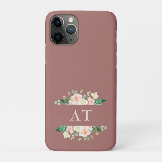 Waterverf Blush Flowers Dark Peach Monogram Case-Mate iPhone Case (Achterkant)