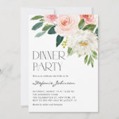 Waterverf Blush Flowers Diner Party Kaart (Voorkant)