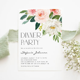  Waterverf Blush Flowers Diner Party Kaart