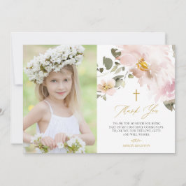 Waterverf Blush Flowers First Heilige Communie Bedankkaart