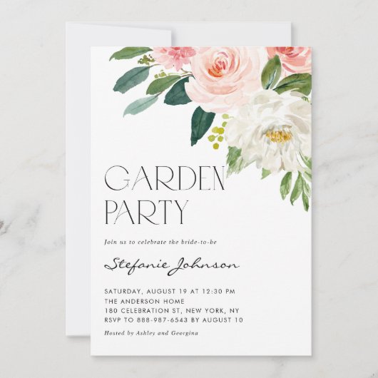 Waterverf Blush Flowers Garden Party Kaart (Voorkant)