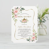 Waterverf Blush Flowers Gold Bridal Tea Party Kaart (Staand voorkant)