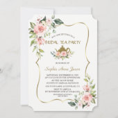 Waterverf Blush Flowers Gold Bridal Tea Party Kaart (Voorkant)