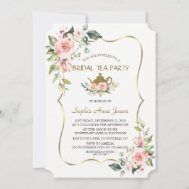 Waterverf Blush Flowers Gold Bridal Tea Party Kaart