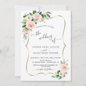 Waterverf Blush Flowers Gold Calligraphy Weddensch Kaart (Voorkant)