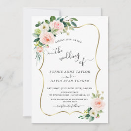 Waterverf Blush Flowers Gold Calligraphy Weddensch Kaart