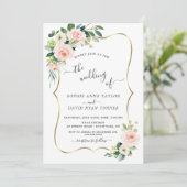 Waterverf Blush Flowers Gold Calligraphy Weddensch Kaart (Staand voorkant)