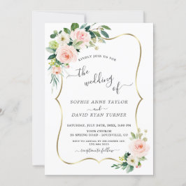 Waterverf Blush Flowers Gold Calligraphy Weddensch Kaart