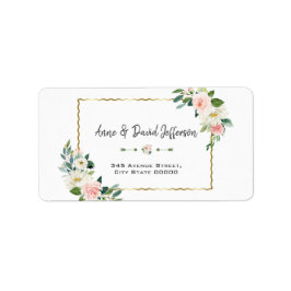 Waterverf Blush Flowers Gold Navy Wedding Etiket