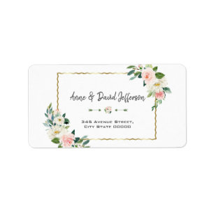 Waterverf Blush Flowers Gold Navy Wedding Etiket