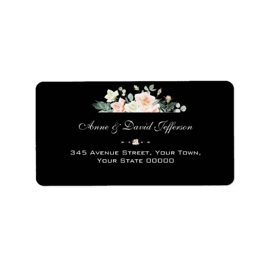 Waterverf Blush Flowers Gold Navy Wedding Etiket (Voorkant)