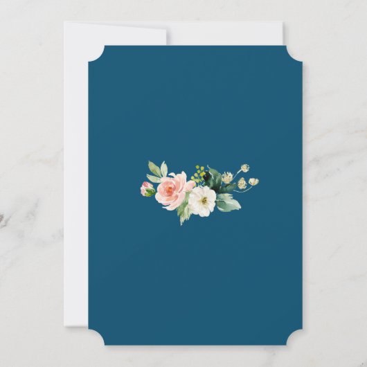 Waterverf Blush Flowers Gold Navy Wedding Kaart (Achterkant)