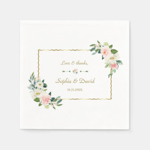 Waterverf Blush Flowers Gold Navy Wedding Servet