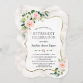 Waterverf Blush Flowers Gold Retirement Party Kaart (Voorkant / Achterkant)