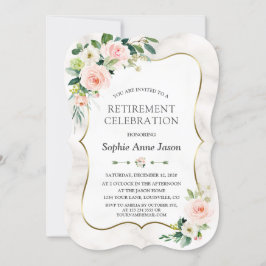 Waterverf Blush Flowers Gold Retirement Party Kaart