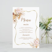 Waterverf Blush Flowers Pampas Grass Wedding Menu (Staand voorkant)