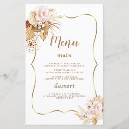Waterverf Blush Flowers Pampas Grass Wedding Menu