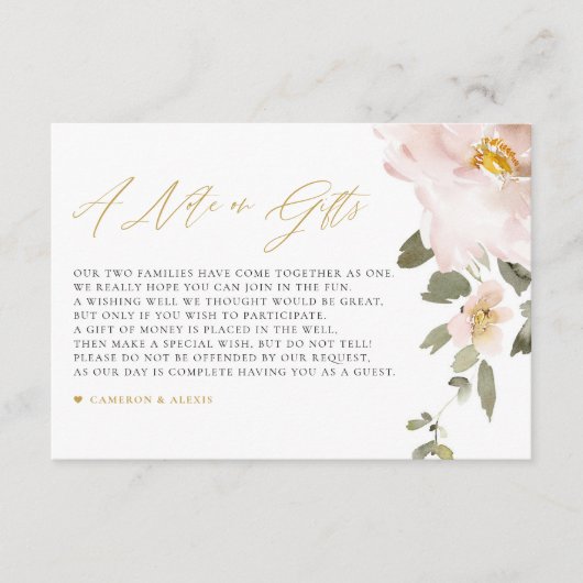Waterverf Blush Flowers Weddenschap op cadeaus Informatiekaartje (Voorkant)