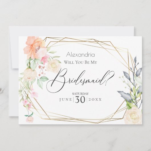 Waterverf Blush Flowers zal je mijn Bridesmaid zij Kaart (Voorkant)