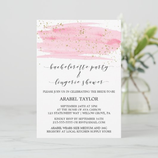 Waterverf Blush & Gold Bachelorette en Lingerie Kaart (Staand voorkant)