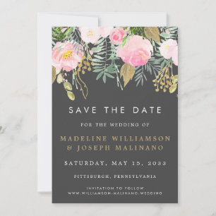 Waterverf Blush & Gold Floral Foto Opslaan datum Save The Date
