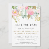 Waterverf Blush & Gold Floral Foto Opslaan datum Save The Date (Voorkant)