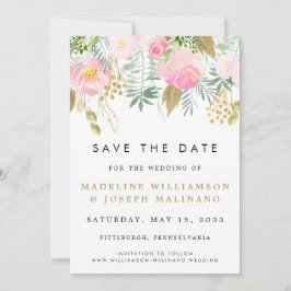 Waterverf Blush & Gold Floral Foto Opslaan datum Save The Date