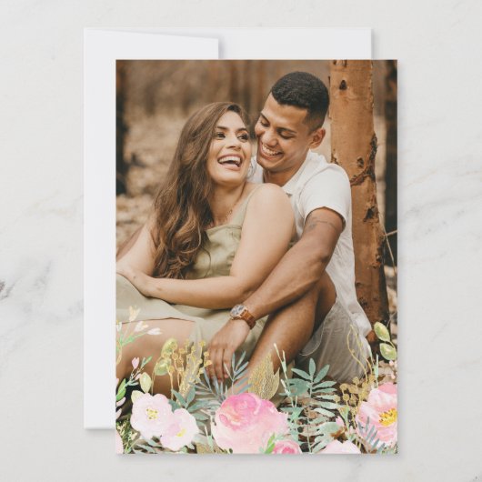 Waterverf Blush & Gold Floral Foto Opslaan datum Save The Date (Achterkant)