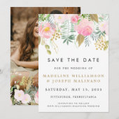 Waterverf Blush & Gold Floral Foto Opslaan datum Save The Date (Voorkant / Achterkant)