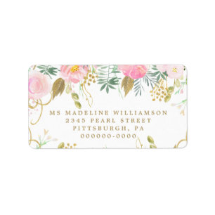 Waterverf Blush & Gold Floral Return-adres Etiket