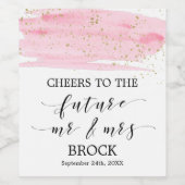 Waterverf Blush & Gold Future Mr & Mrs Verloving Wijn Etiket (Enkel label)