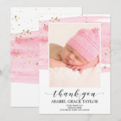 Waterverf Blush & Gold Photo Hartelijk dank Aankondiging (Voorkant / Achterkant)