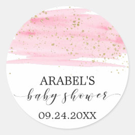 Waterverf Blush & Gold Sparkle Baby shower Favor Ronde Sticker