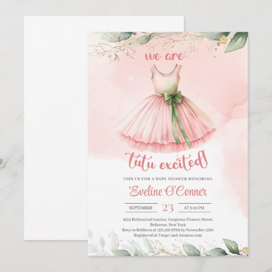 Waterverf blush gouden groen eucalyptus tutu jurk kaart (Voorkant / Achterkant)