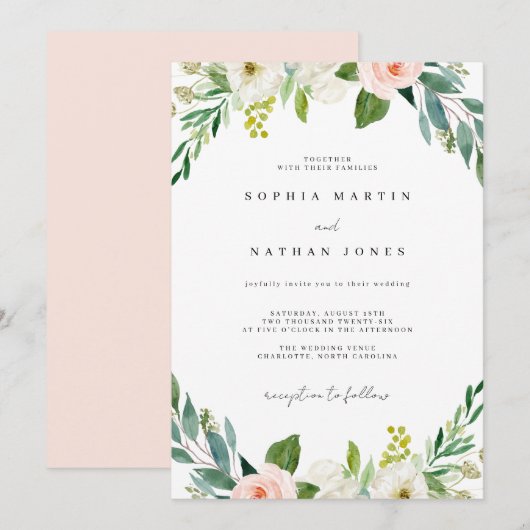 Waterverf Blush Green Botanische bruiloft Kaart (Voorkant / Achterkant)