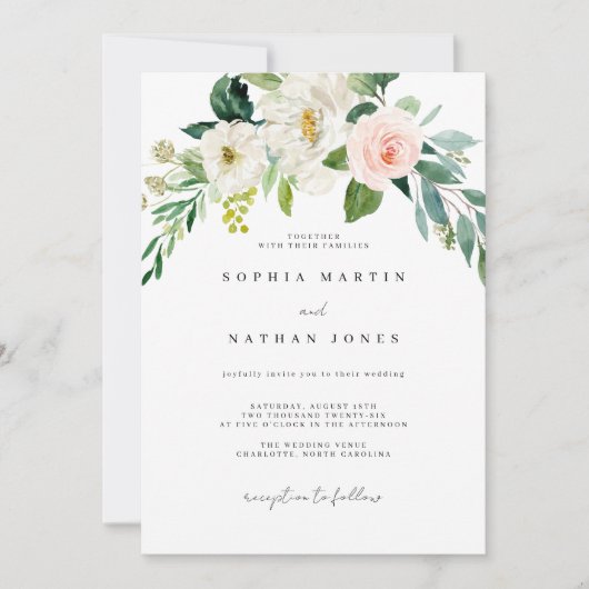 Waterverf Blush Green Leaf Botanical Wedding Inv Kaart (Voorkant)