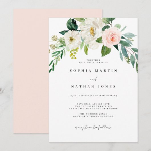 Waterverf Blush Green Leaf Botanical Wedding Inv Kaart (Voorkant / Achterkant)