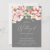 Waterverf Blush & Grijs Bloemen Bruiloft Kaart (Voorkant)