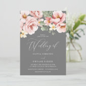 Waterverf Blush & Grijs Bloemen Bruiloft Kaart (Staand voorkant)