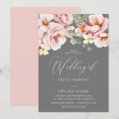 Waterverf Blush & Grijs Bloemen Bruiloft Kaart (Voorkant / Achterkant)
