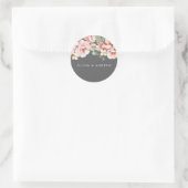 Waterverf Blush & Grijs Bloemen Bruiloft Ronde Sticker (Tas)