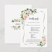Waterverf Blush Ivoor Bloemen Gouden Bruiloft RSVP Kaartje (Voorkant / Achterkant)