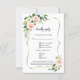 Waterverf Blush Ivoor Bloemen Gouden Bruiloft RSVP Kaartje