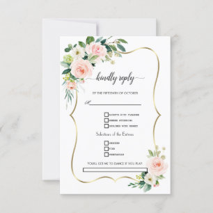 Waterverf Blush Ivoor Bloemen Gouden Bruiloft RSVP Kaartje