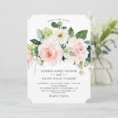 Waterverf Blush Ivoor Bloemendiepe Aqua Bruiloft Kaart (Staand voorkant)