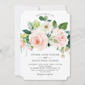 Waterverf Blush Ivoor Bloemendiepe Aqua Bruiloft Kaart (Voorkant)